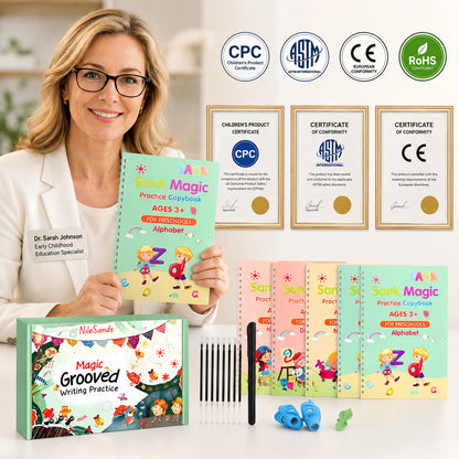 📚 Reusable Kids Handwriting Practice Set – 4 Learning Books with Magic Tracing Pen ✏️✨