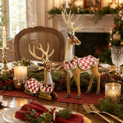 🎄Christmas in July Favorite: Handcrafted Set of 2 Classic Saddle Deer 🎁