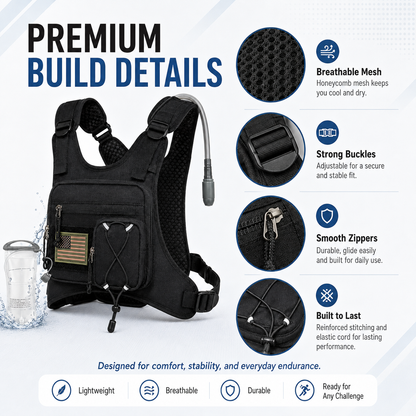Running Vest,Lightweight Adjustable Chest Pack with Pistol Holster, Pack with 1.5L Water Bladder, Reflective Running Hydration Vest