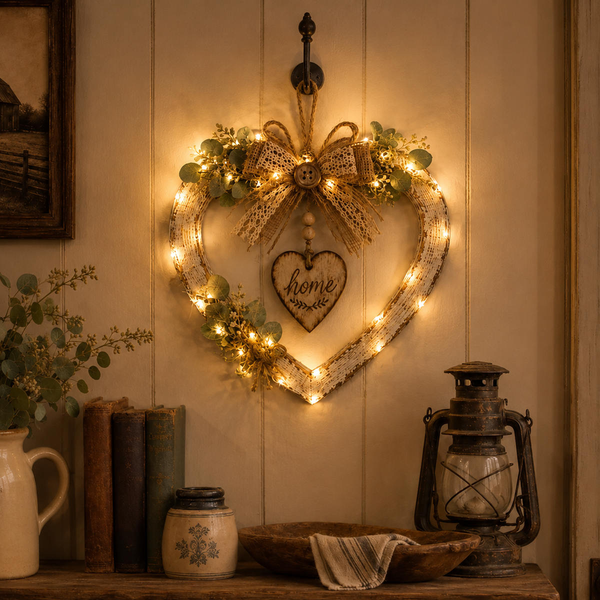 Rustic Farmhouse “Home” Heart Wreath – Ready-to-Hang Country Wall Decor