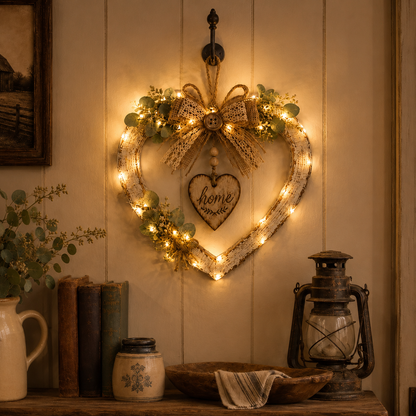 Rustic Farmhouse “Home” Heart Wreath – Ready-to-Hang Country Wall Decor