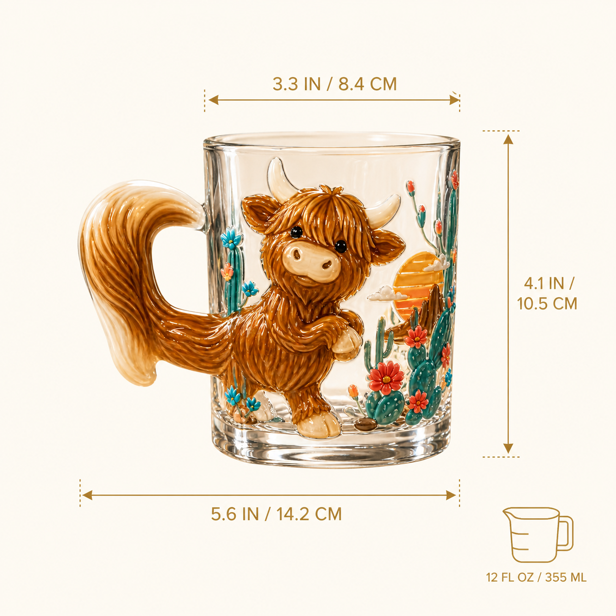 3D Animal Glass Mug with Sculpted Tail Handle