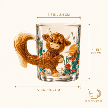 3D Animal Glass Mug with Sculpted Tail Handle
