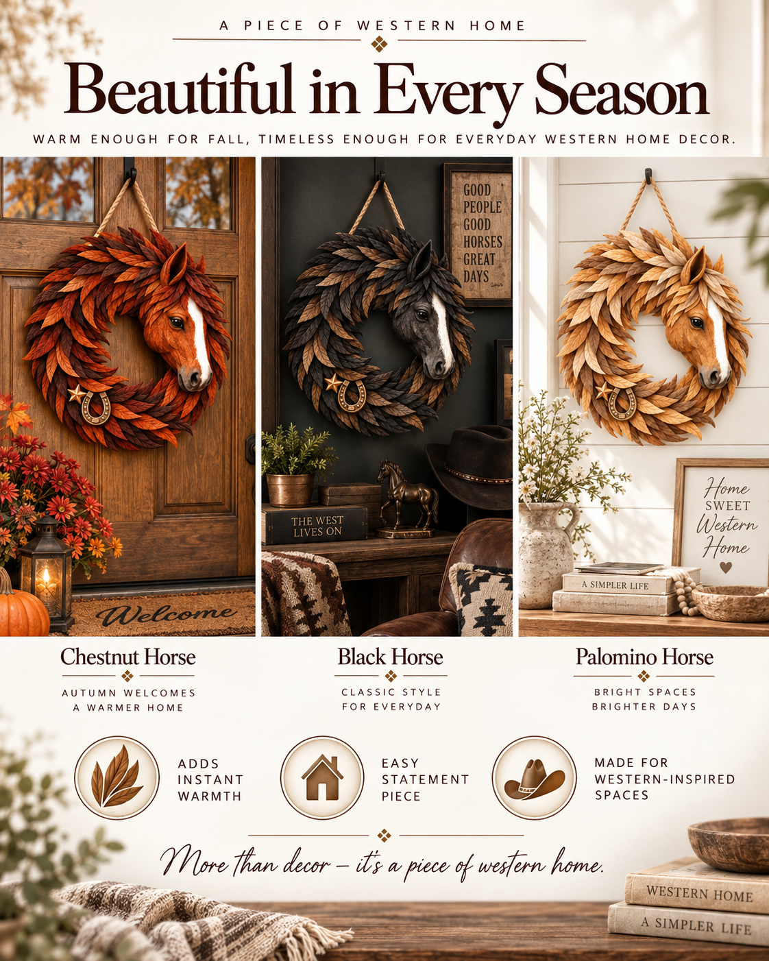 Rustic Horse Head Wreath – Western Farmhouse Wall & Door Decor