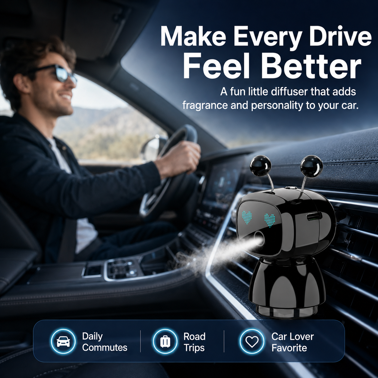 Robot diffuser in car driving lifestyle scene