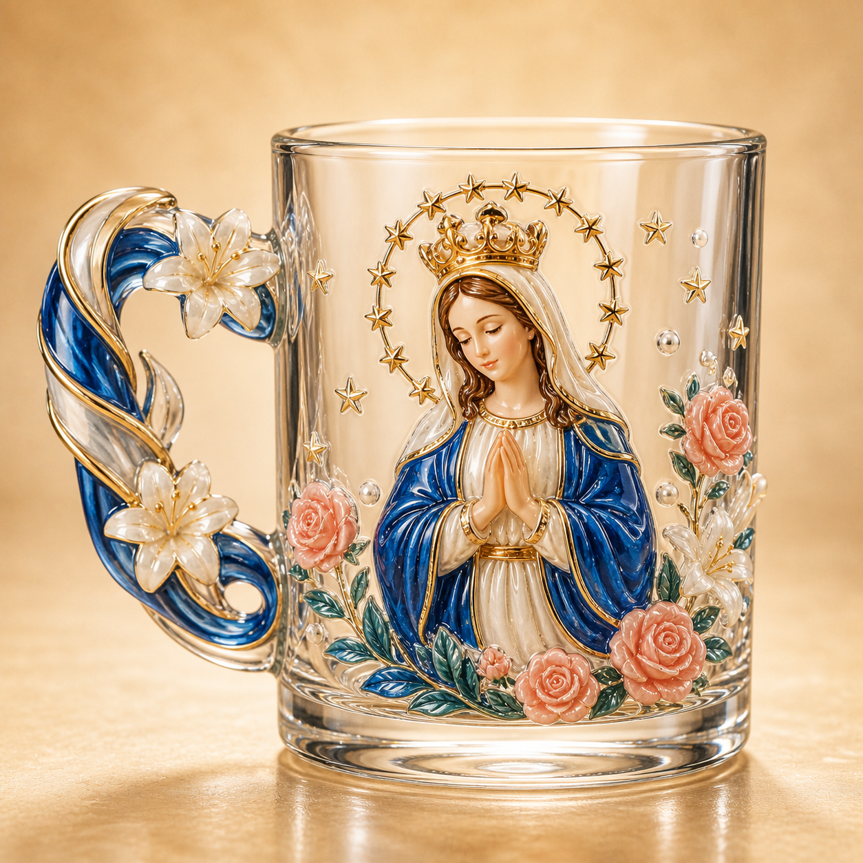 3D Christian Glass Mug – Jesus & Virgin Mary Faith Gift for Mom, Grandma & Believers