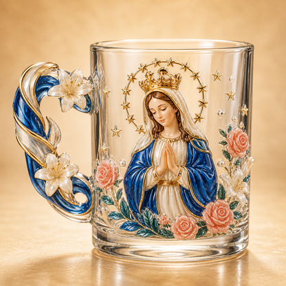 3D Christian Glass Mug – Jesus & Virgin Mary Faith Gift for Mom, Grandma & Believers