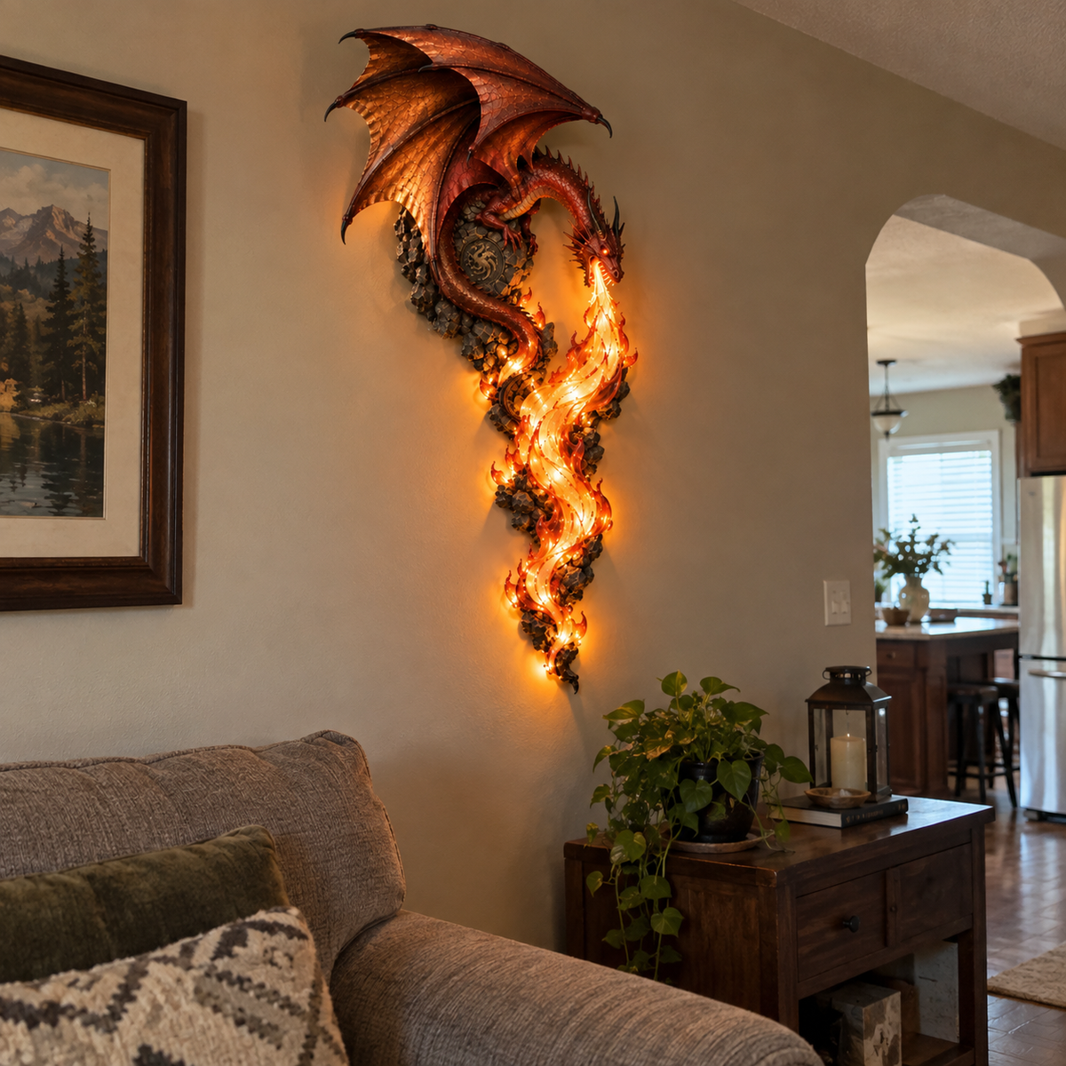Dragon Flame Wall Sconce – Glowing Fantasy Dragon Wall Decor