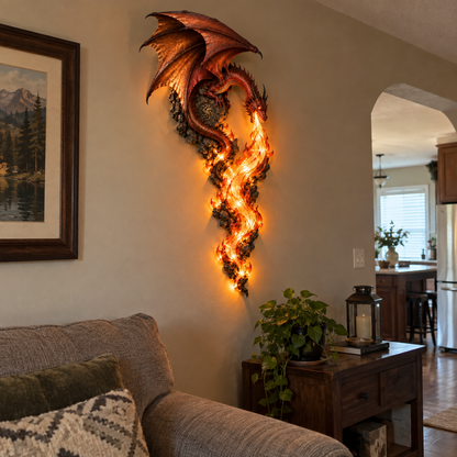 Dragon Flame Wall Sconce – Glowing Fantasy Dragon Wall Decor