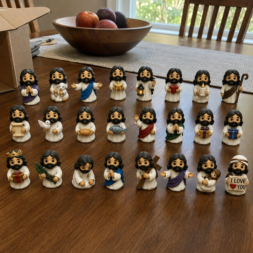 Complete mini figure collection on a dining table