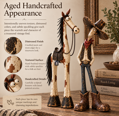 🤠🐴 Whimsical Western Cowboy & Horse Figurine Duo 🌵