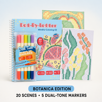 🎨Dot-By-Letter Mindful Coloring Kit - Stress Relief Dot Marker Art Set with 10 Vibrant Colors & 20 Hidden Scene