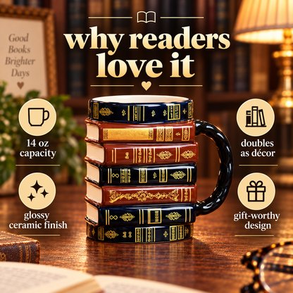 Vintage Book Stack Mug – Cozy Ceramic Gift for Book Lovers