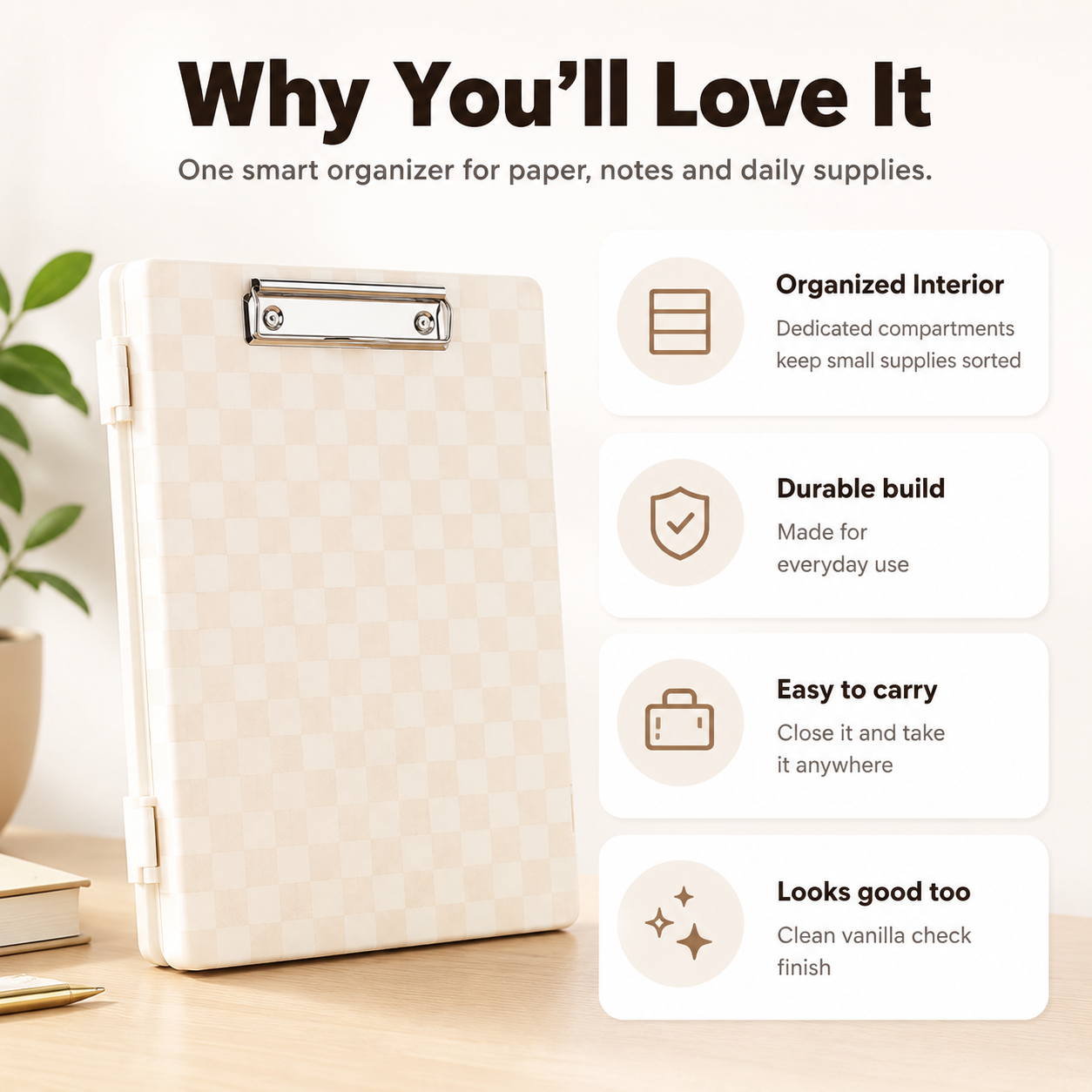 📋 All-in-One Storage Clipboard Organizer – Built-In Compartments for Paper & Office Supplies