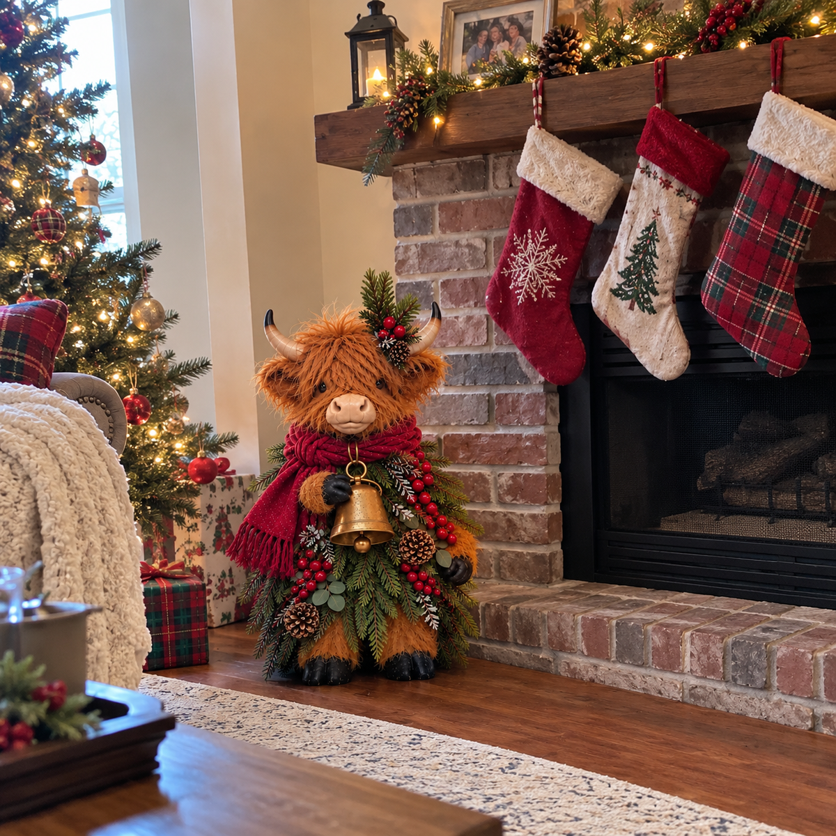 Christmas Highland Cow with Bell