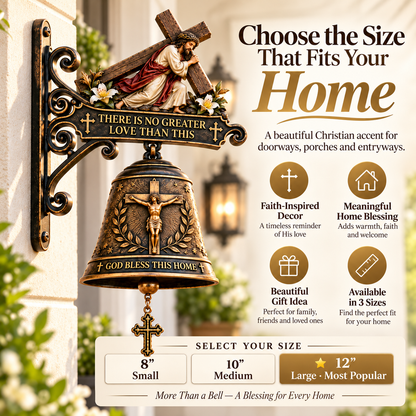 Christian Home Blessing Bell – Jesus Cross Wall Decor for Entryway & Porch