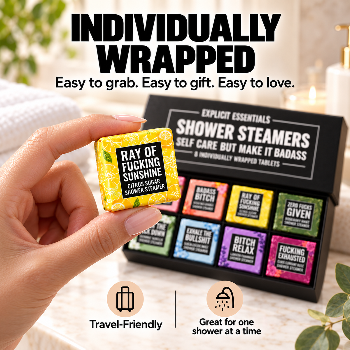 Bad Day Shower Steamers Gift Set – 8 Scented Self-Care Shower Tablets