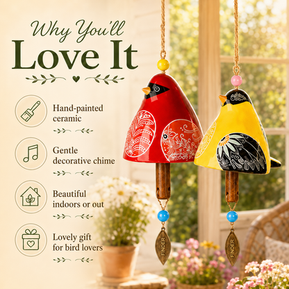 Hand-Painted Resin Bird Wind Chime, Colorful Folk Art Garden Hanging Decor