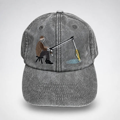🎣🧢 Catch of the Day Interactive Fishing Cap –🎁 Vintage Washed Moving Fish Hat