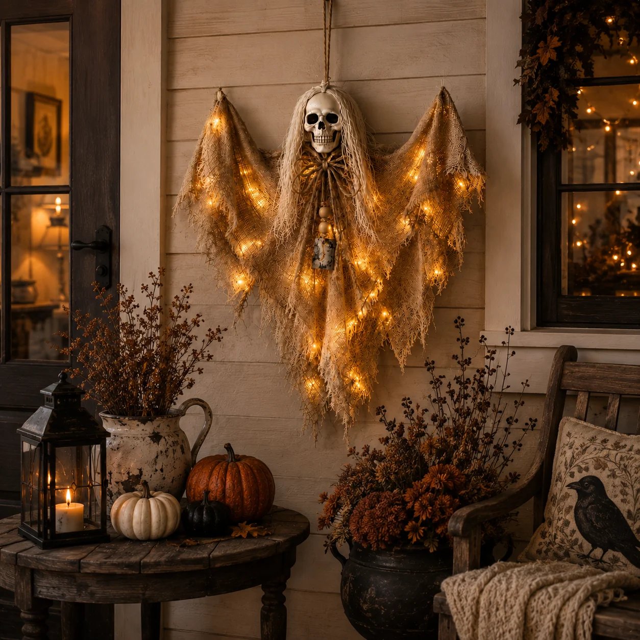 Lighted Winged Skeleton Ghost Halloween Décor