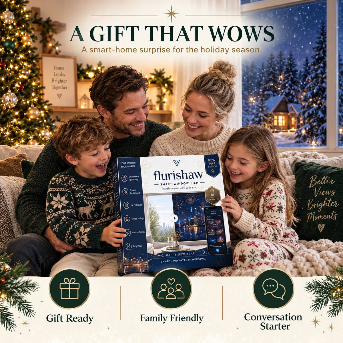 Magic Window Film | App‑Controllable 4K Christmas Holiday Window Decor Film
