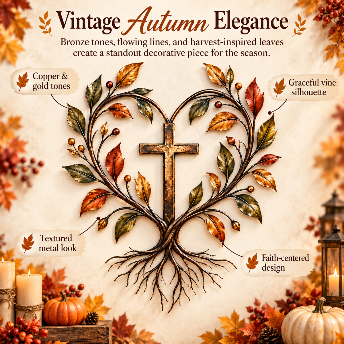 ✝️🍂 Faith & Harvest Tree Wall Art – Rustic Autumn Christian Metal Decor🎁