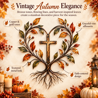 ✝️🍂 Faith & Harvest Tree Wall Art – Rustic Autumn Christian Metal Decor🎁