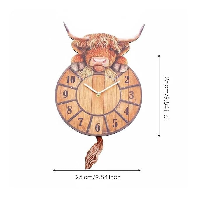 ⭐Swinging Tail Highland Cow Wall Clock