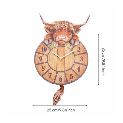⭐Swinging Tail Highland Cow Wall Clock