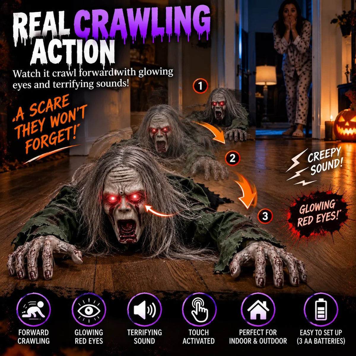 🔥Buy 2 Get 20% OFF🔥🎃 Crawling Halloween Ghoul™ — Glowing Eyes, Creepy Sounds & Real Crawling Action