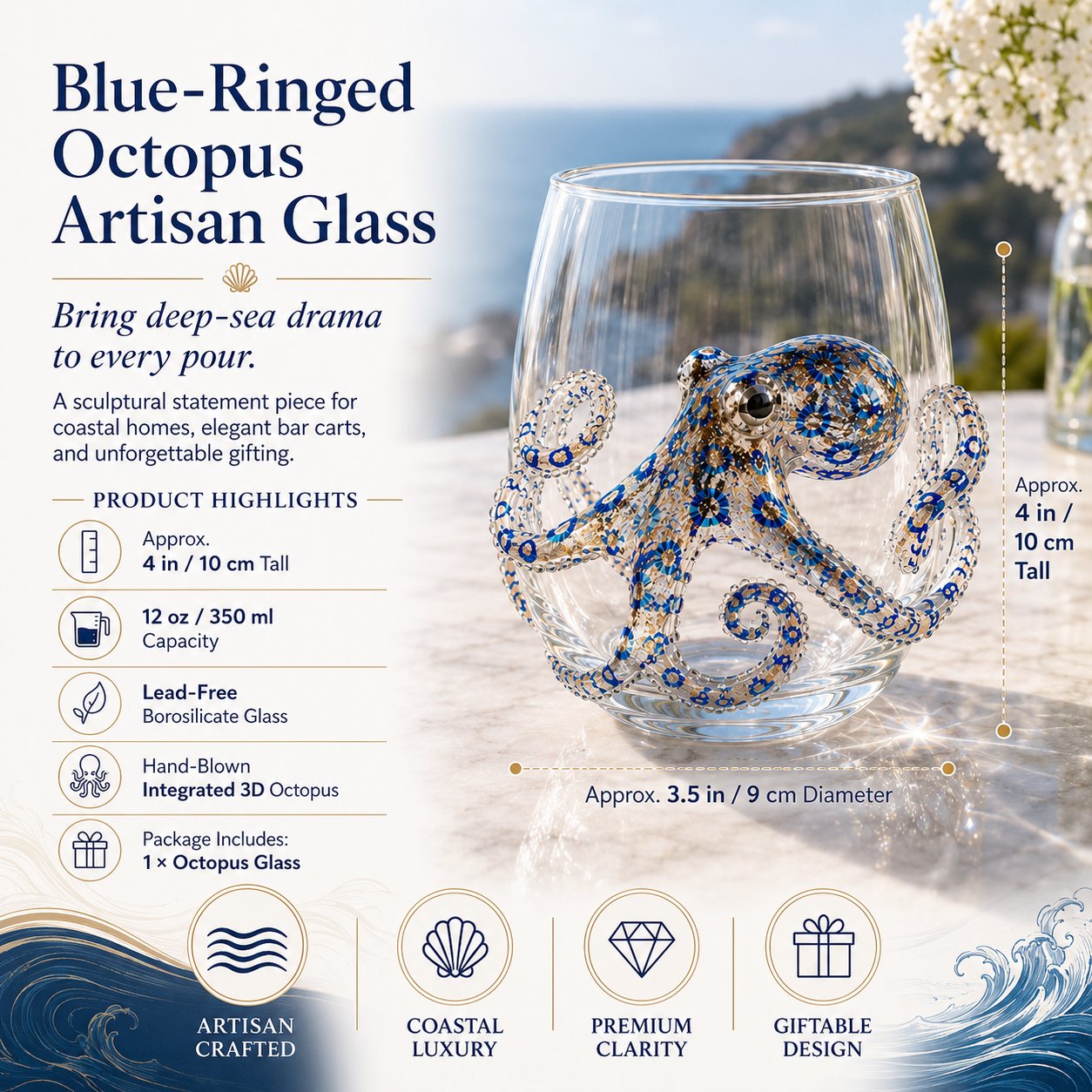 🐠✨ Handcrafted 3D Ocean Animal Glassware🐙Turn Every Sip into an Ocean Adventure