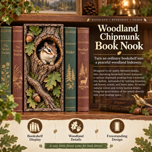 🔥LAST DAY 50% OFF - 📚Woodland Chipmunk Book Nook