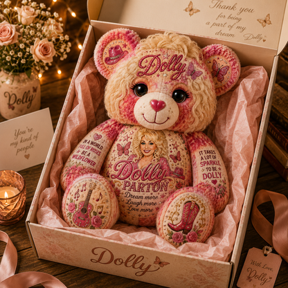 Dolly Parton Bear Pillow, Country Music Lover Gift, Dolly Inspired Teddy Bear, Gift for Women, Mom & Grandma