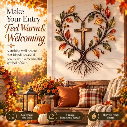 ✝️🍂 Faith & Harvest Tree Wall Art – Rustic Autumn Christian Metal Decor