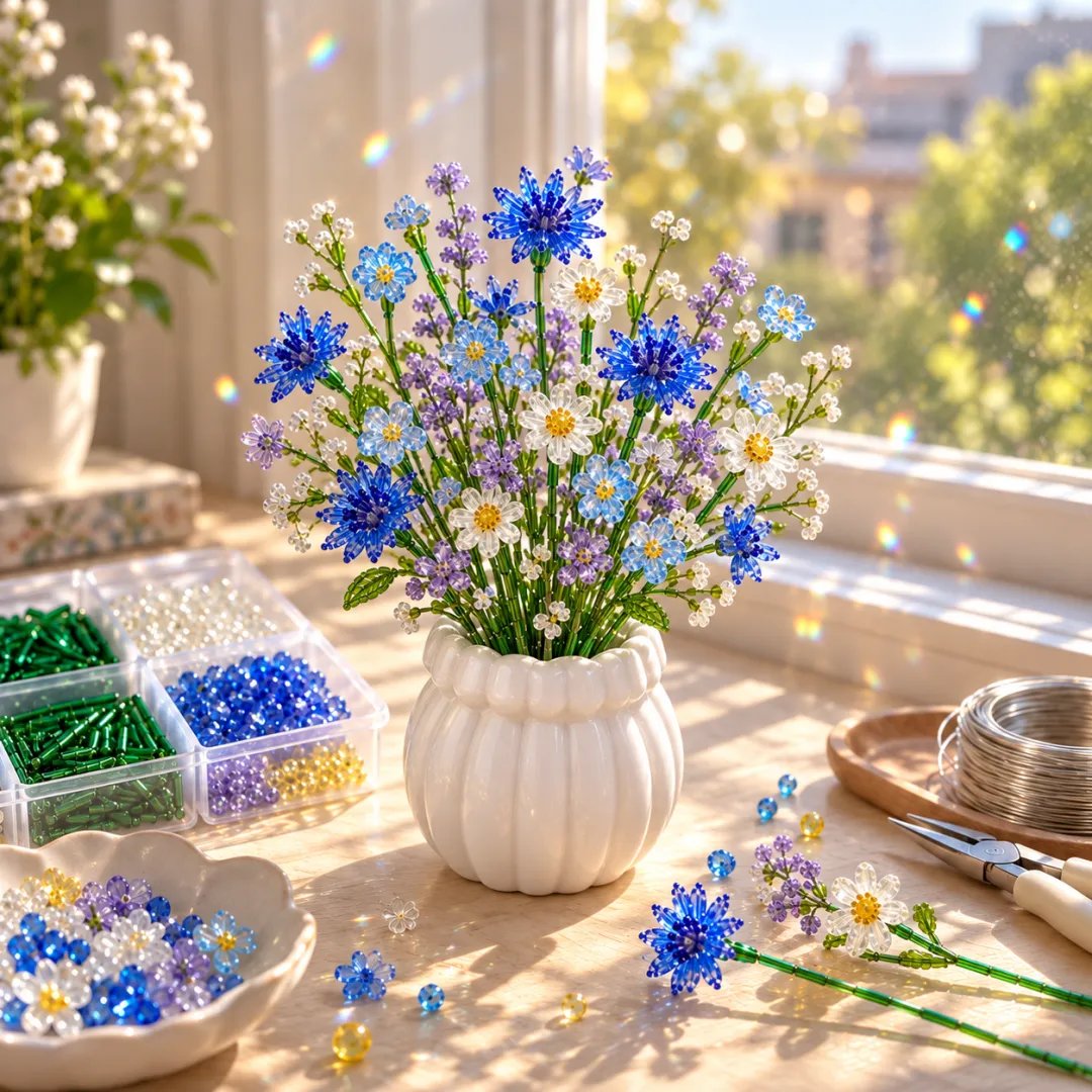 DIY Beaded Wildflower Bouquet Kit – Handmade Crystal Flower Craft Set