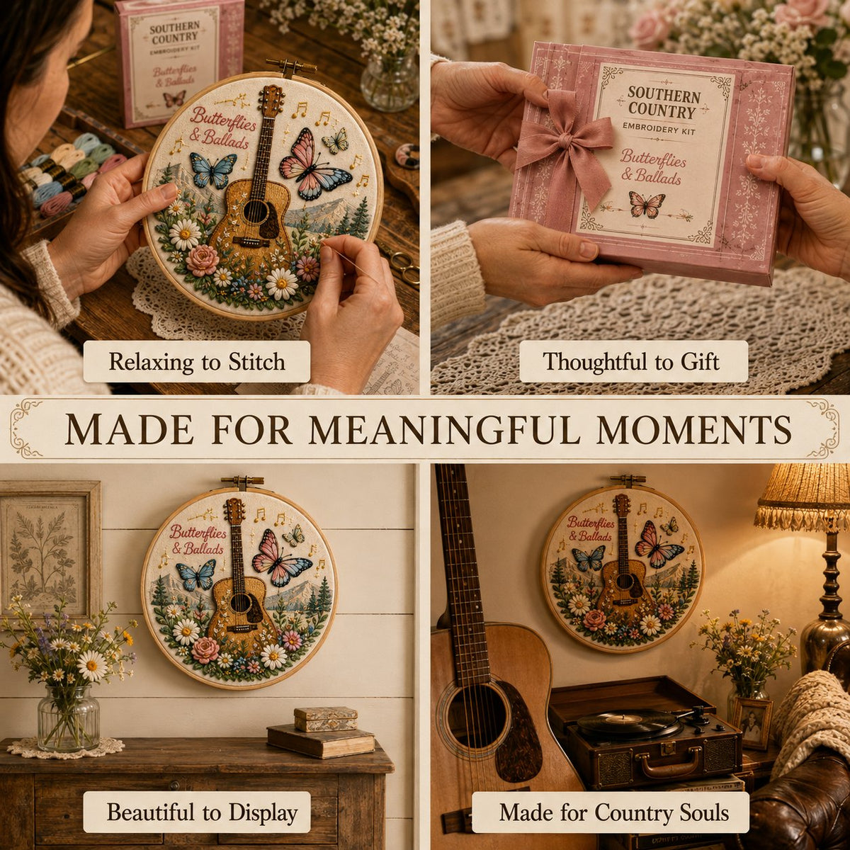 🌼 Beginner-Friendly Dolly Southern Country Needlework DIY Kit | Complete Kit with Pre-Printed Fabric, Wooden Hoop, Floss, Needles & Step-by-Step Guide Included 💕