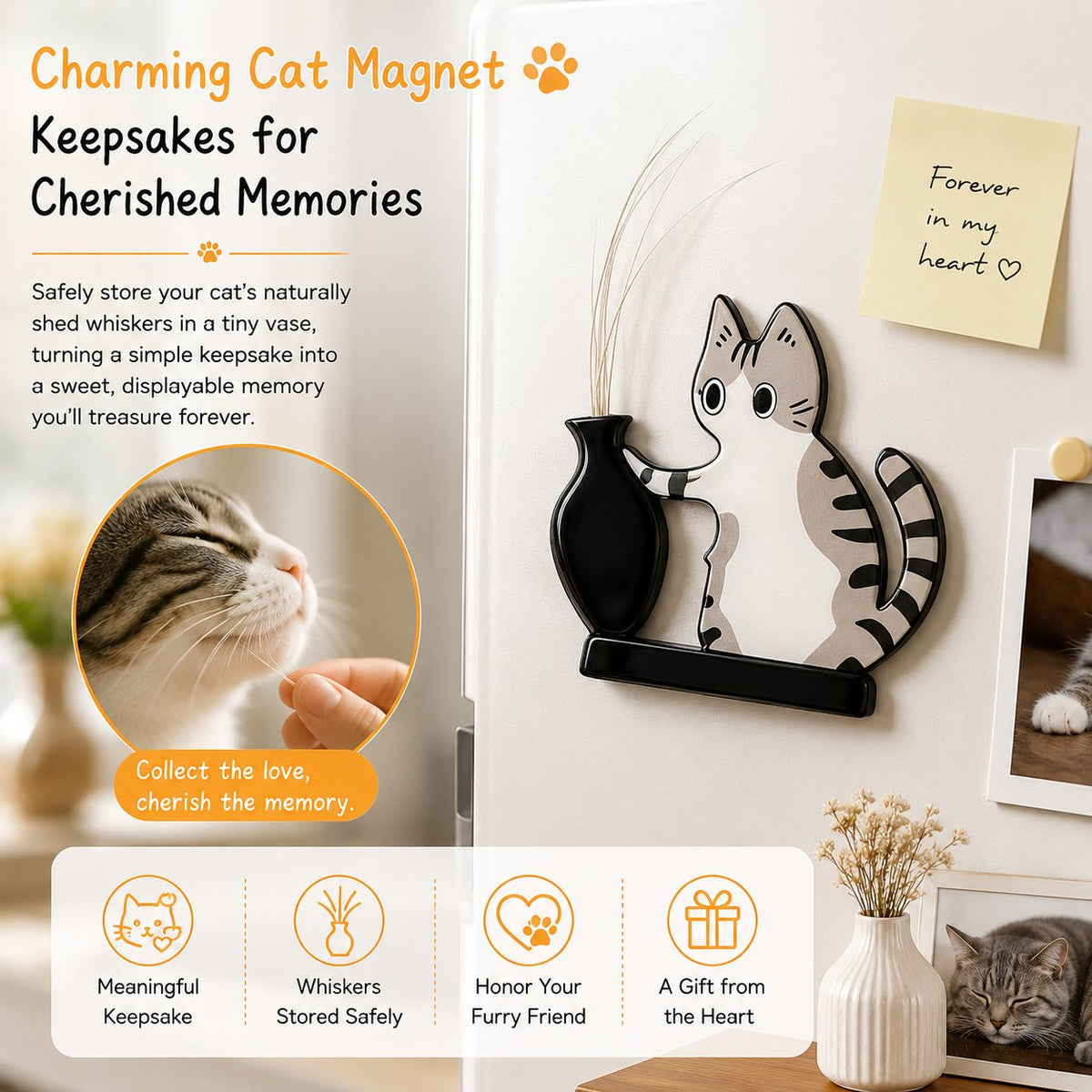 5 Pcs Cat Whisker Holder Refrigerator Magnets, Pet Memorial Decor