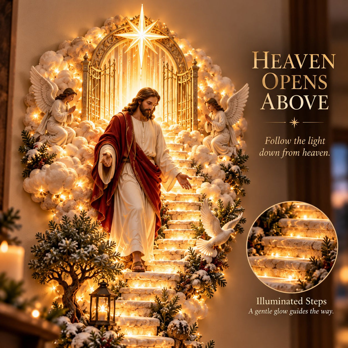 ✨ Jesus Light of Heaven Christmas Wall Hanging | Illuminated Nativity Stairway Decor ✝️