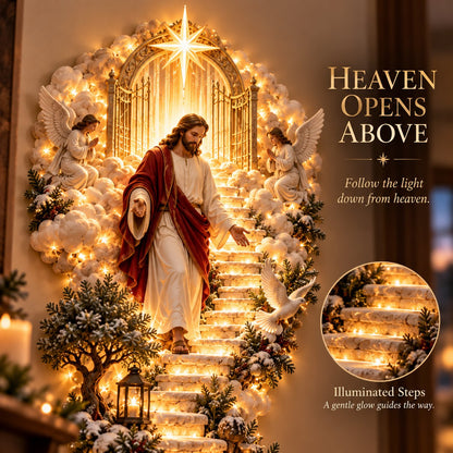 ✨ Jesus Light of Heaven Christmas Wall Hanging | Illuminated Nativity Stairway Decor ✝️