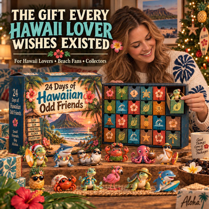 🌺 24 Days of Hawaiian Odd Friends Advent Calendar | 24 Unique Tropical Mini Figures with Daily Surprises for Hawaii Lovers, Collectors & Christmas Displays 🎄