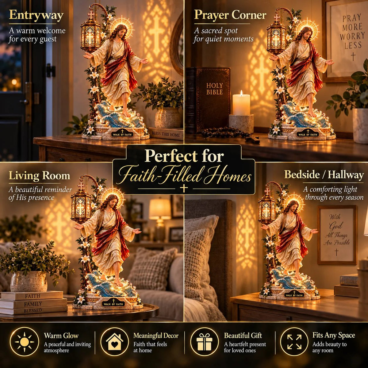✨✝️✨ Walk by Faith Jesus Reflection Light – Walking on Water Christian Decor