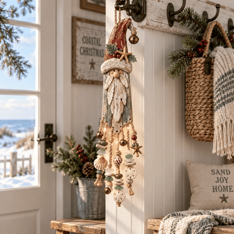 Vintage Coastal Christmas Santa hanging decor