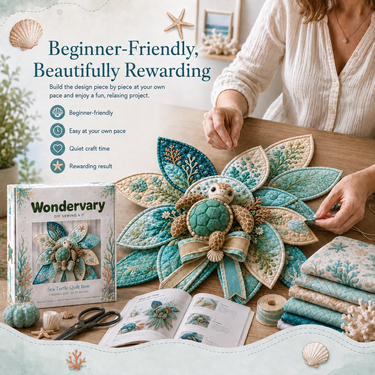 🌊 DIY Ocean Animal Quilted Bow Kit – Large 3D Coastal Door & Wall Décor