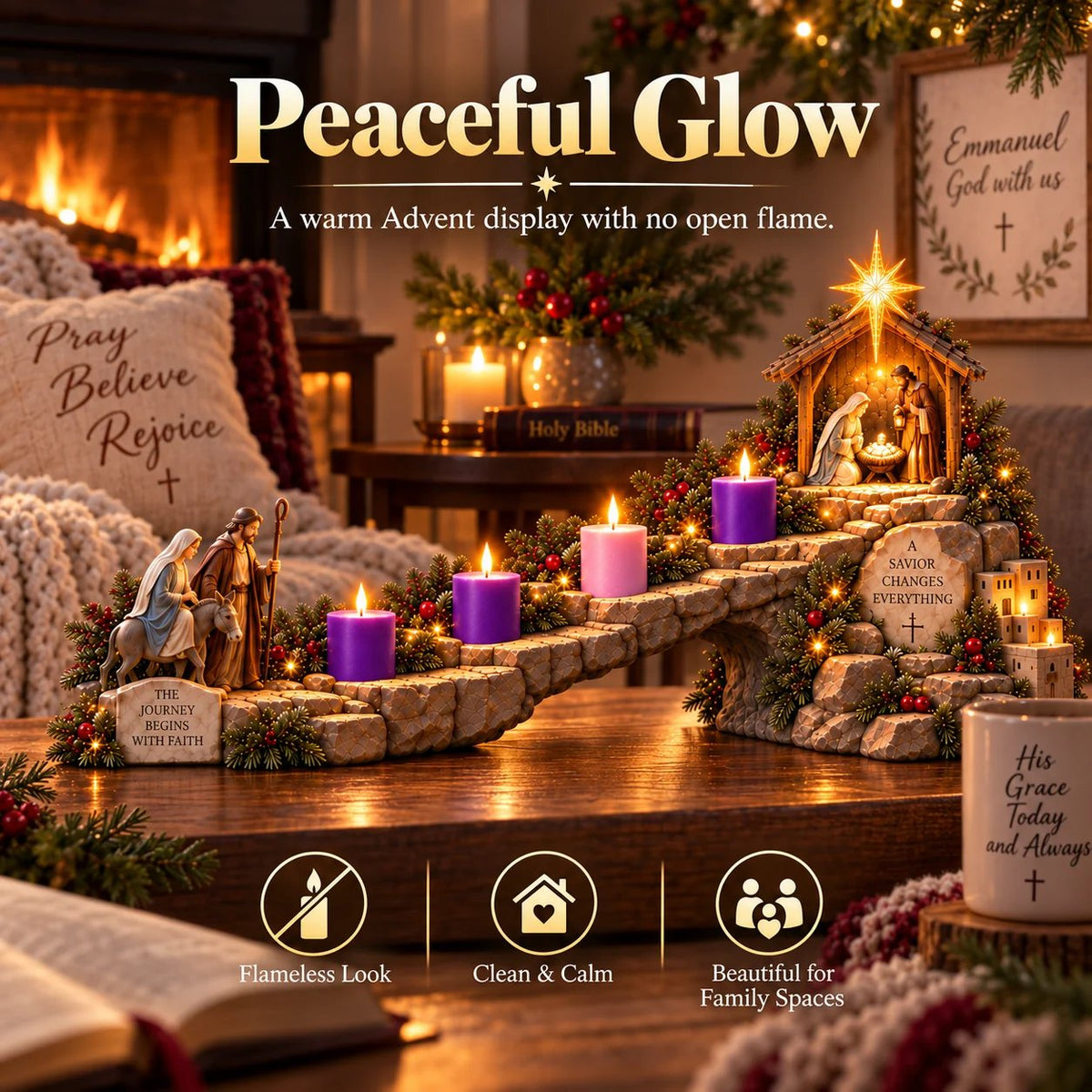 Kostenloser Versand——✝️ Reise nach Bethlehem – 4-wöchiger, beleuchteter Advents-Krippenweg