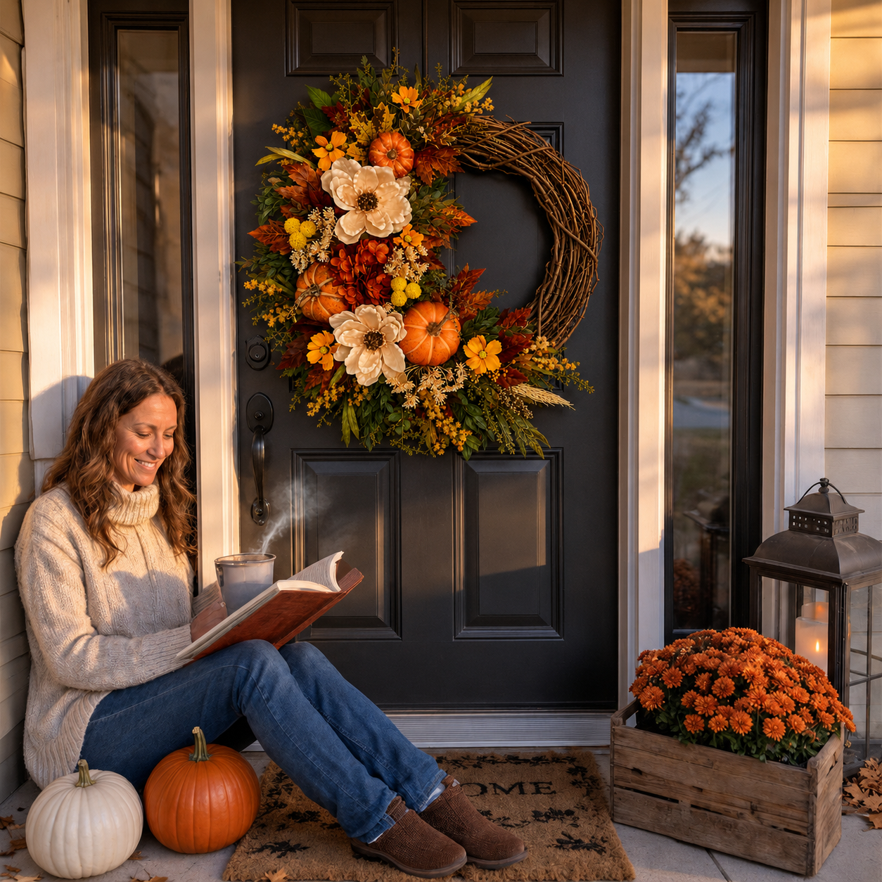 🎃 Fall Wreath for Front Door – Pumpkin, Sunflower & Autumn Floral Harvest Decor
