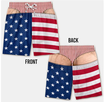 🌊🩳Funny American Flag Swim Trunks for Men – Unique Summer Gift for Beach Lovers