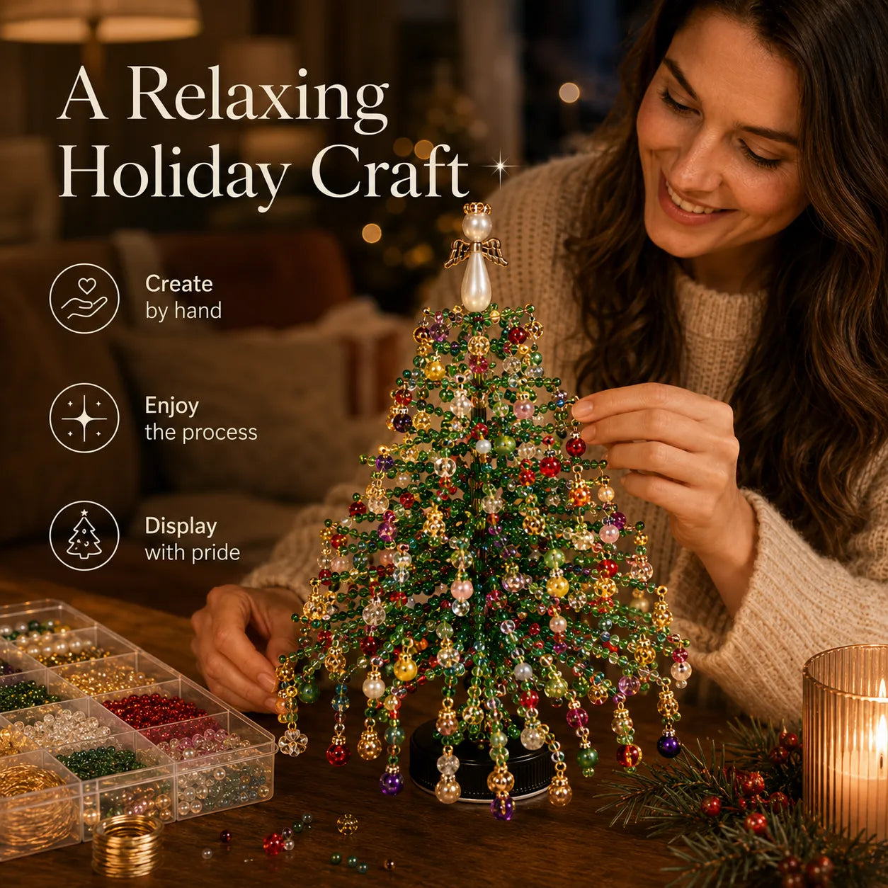 💥🏆 DIY Beaded Christmas Tree Kit – 🎅Create Your Own Sparkling Holiday Decoration
