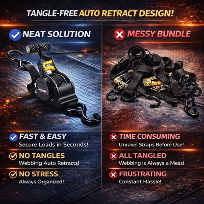💪Auto-Retract Tie-Down Ratchet Straps