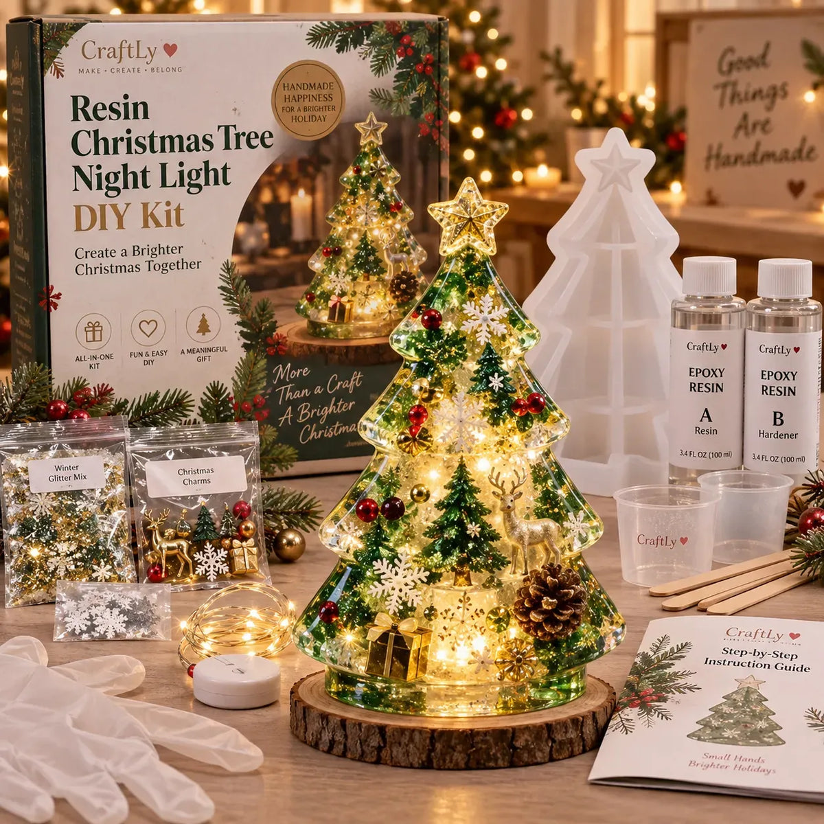 🎄✨ DIY Christmas Glow Tree – Beginner-Friendly Resin Craft Kit with Lights & Festive Decorations
