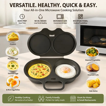 BPA-Free Microwave 2-Cup Egg Steamer Mold (Dark Gray) – Non-Stick Quick Prep Egg Cooker